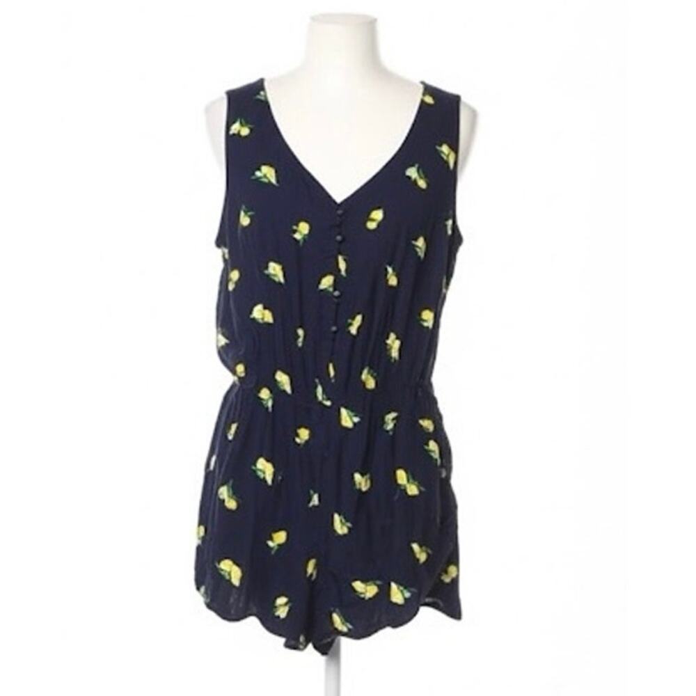 Mimi Chica Lemon Print Romper Navy Blue Sleeveless XL Lightweight